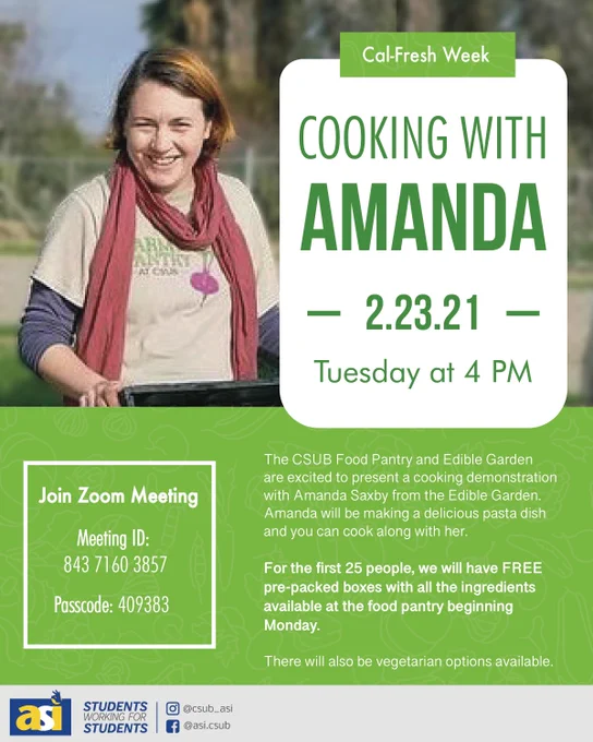 Green and white flyer with photo of woman wearing a scarf. 