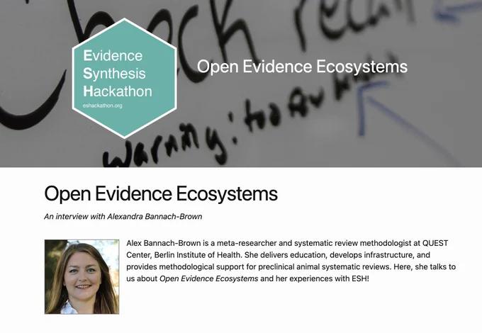 Screenshot of Alexandra Bannach-Brown's intereview on the ESH website.