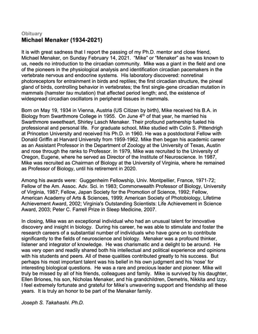 Short obituary: Michael Menaker (1934-2021)