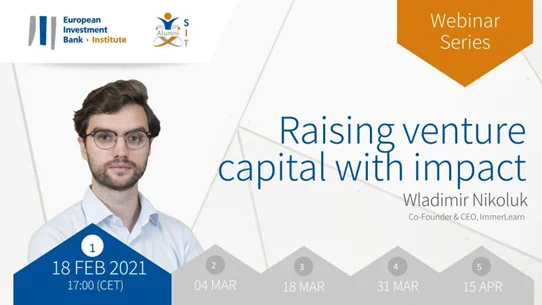An event flyer featuring Cheng Fellow alum Wladimir with the title, "Raising Venture Capital with Impact."