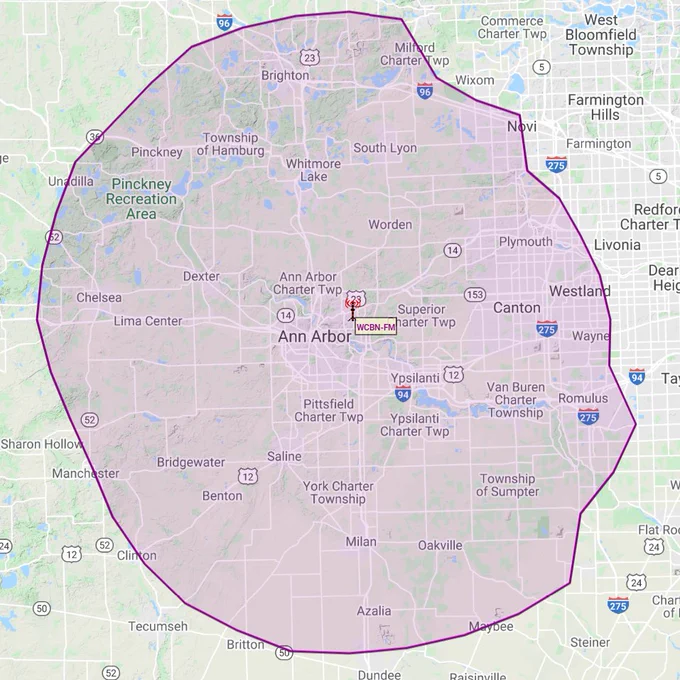 WCBN signal coverage map