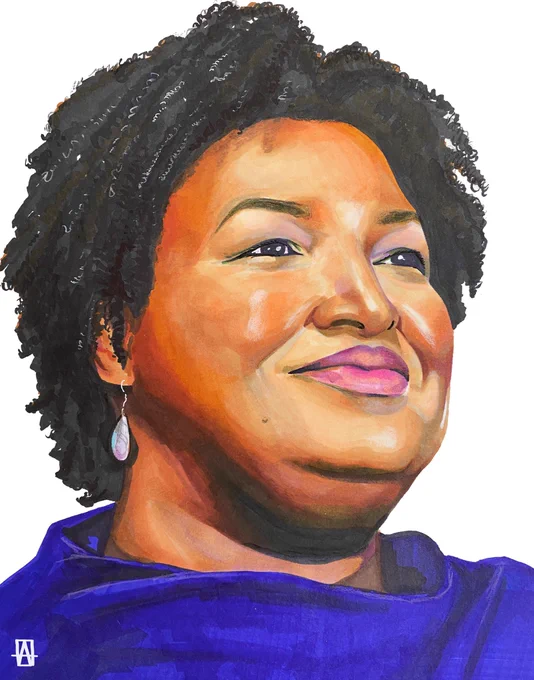 Portrait of Stacey Abrams in purple.