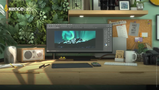 Photographer workspace and desk set up for editing photos in photoshop. 