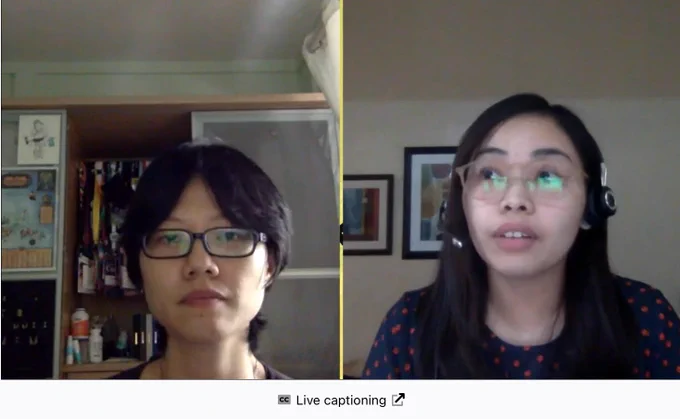 Screenshot of the live stream with Hui Jing on the left and Kit on the right
