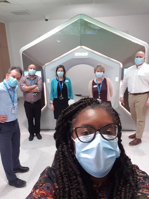 Lead Healthcare Scientists and Ben Morrin visit to Radiotherapy to see the Ethos therapy machine that delivers treatment using artificial intelligence.
