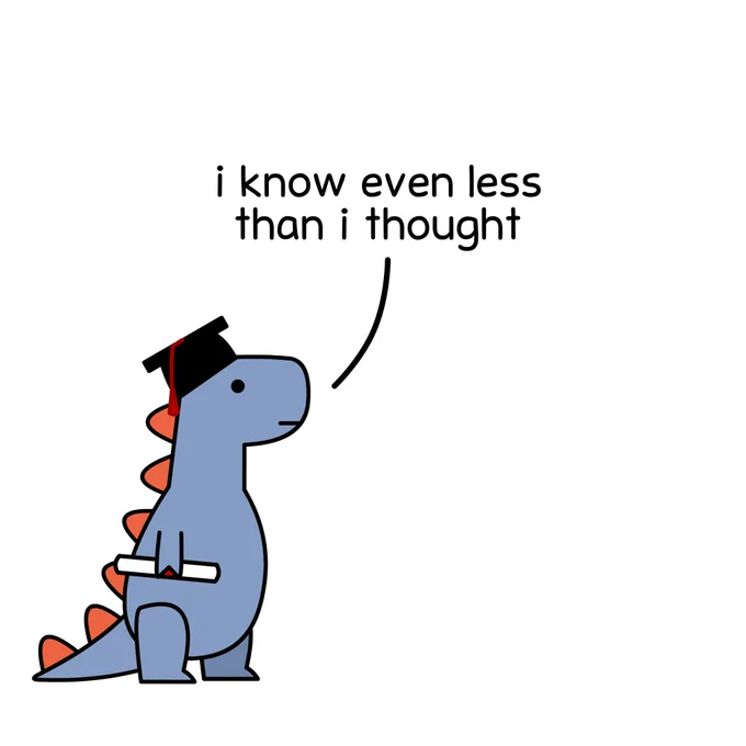 T-rex with graduation cap: I know even less than I thought