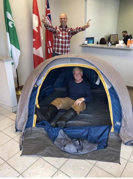 Scouter Dave and I testing donated tents (pre-Covid)