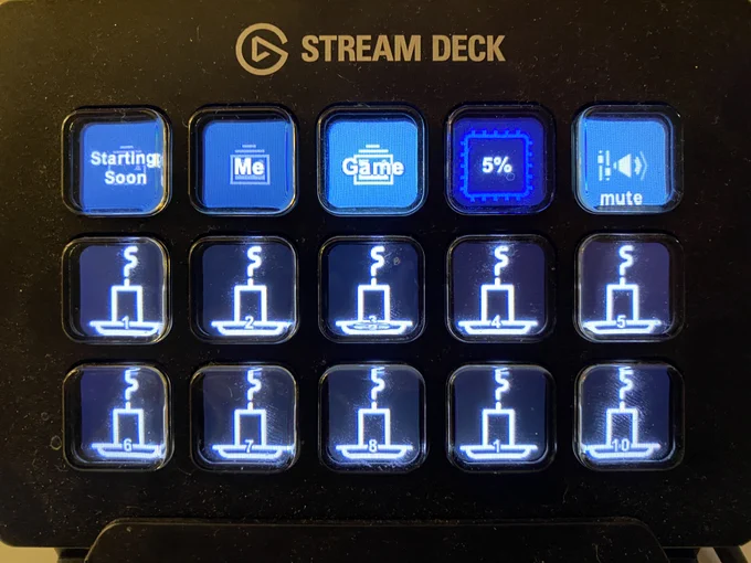 Stream Deck showing ten unlit candle buttons