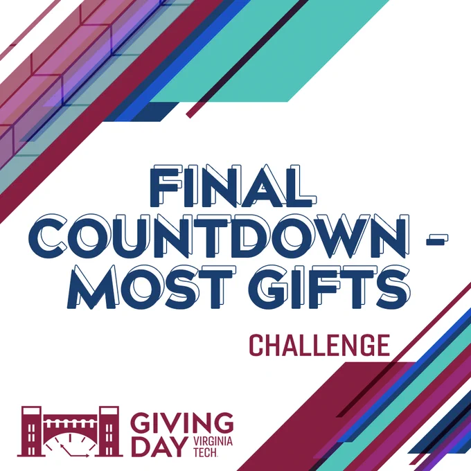 A white graphic with blue, purple, and maroon borders that reads "final countdown - most gifts"
