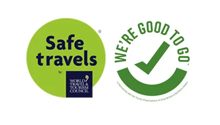 WTTC Safe travels logo on left; We're good to go logo on right