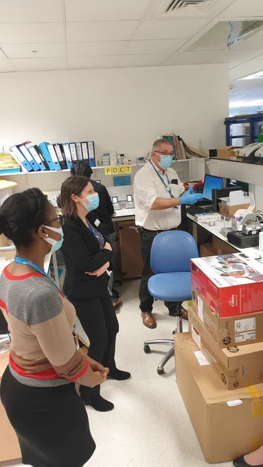 Malcolm performing the usual quality checks before the machine is implemented for patient tests.
