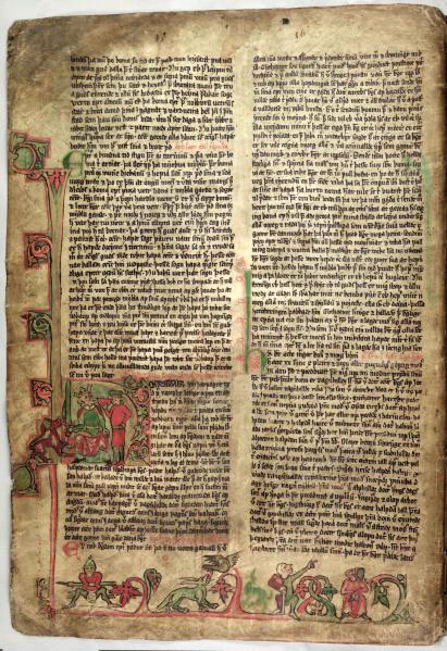 A partially-illustrated page from the Icelandic manuscript Flateyjarbók.