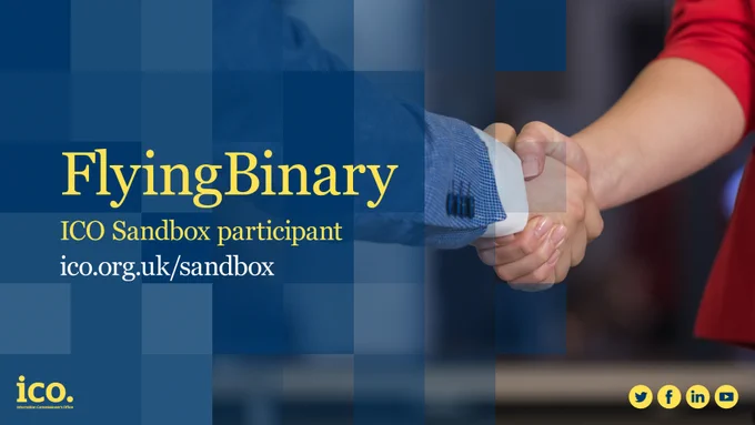 Text: FlyingBinary ICO Sandbox participant ico.org.uk/sandbox