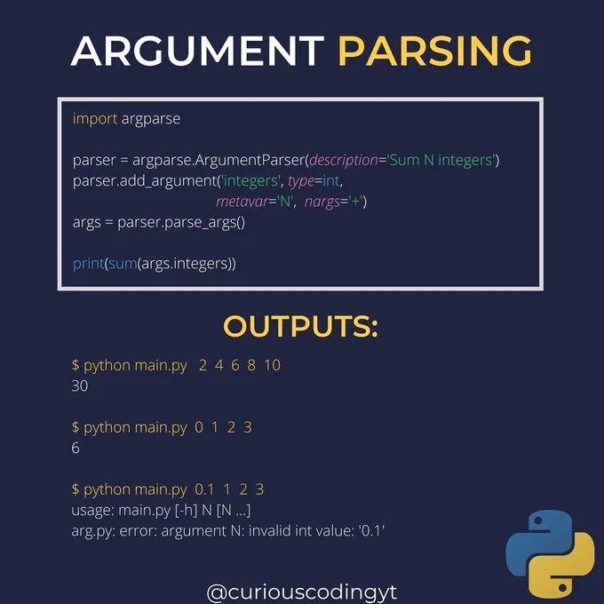 Python code snippet. Learn how to pass inline arguments to your application
