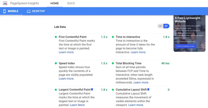 PageSpeed Insights Performance Score Metrics for better website performance, SEO and Google Search rankings