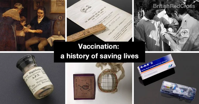 Photos of historical objects with the title 'Vaccination: a history of saving lives.'
