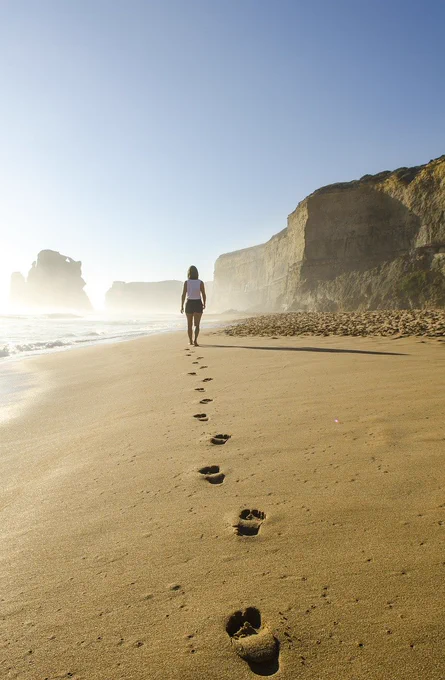 beach, footsteps, sand