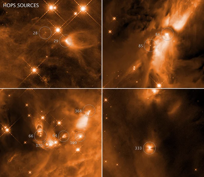 These four images taken by NASA's Hubble Space Telescope reveal the chaotic birth of stars in the Orion complex, the nearest major star-forming region to Earth. 