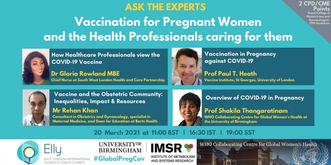 Invitation to a 1 hour webinar on Vaccination for Pregnant Women and the Health Professionals caring for them. Everyone is welcome and there is opportunity to ask questions to our experts.