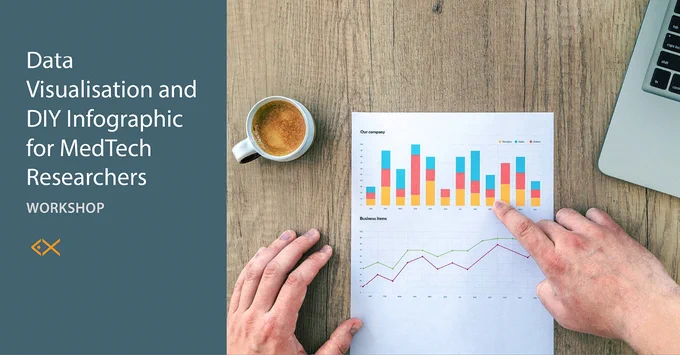 Data visualisation and DIY infographic for MedTech Researchers workshop flyer with graph image