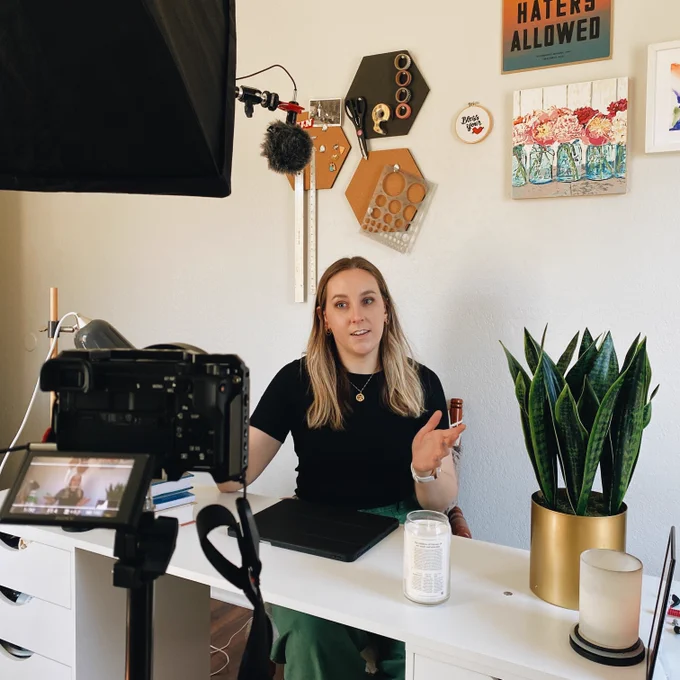 Lindsay filming a video