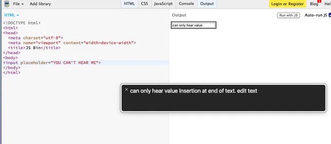 VoiceOver says "can only hear value" which is the value text and never speaks the placeholder once the value is entered 