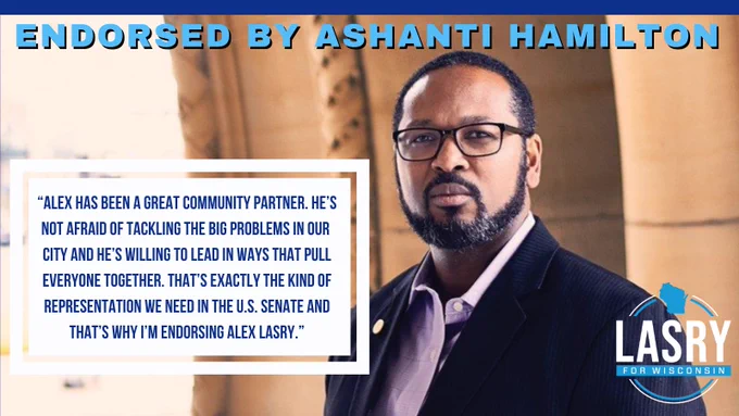 Photo of Alderman Hamilton with the quote “Alex has been a great community partner. He’s not afraid of tackling the big problems in our city and he’s willing to lead in ways that pull everyone together. That’s exactly the kind of representation we need in the US Senate and that’s why I’m endorsing Alex Lasry”
