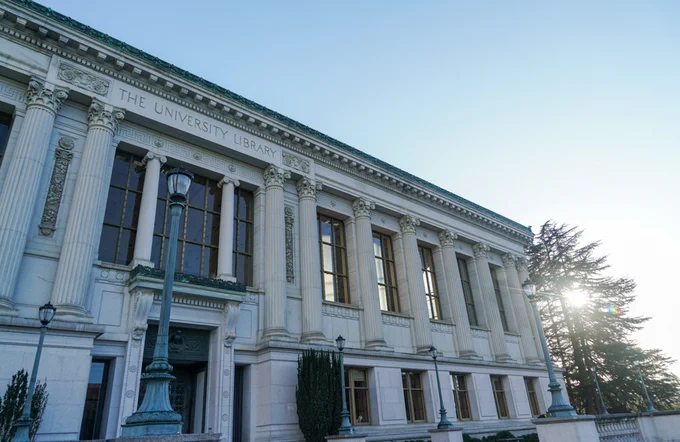 Doe Library’s facade.