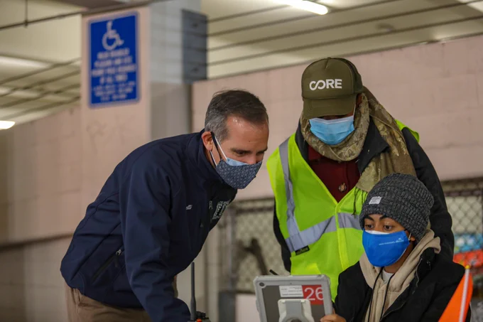 Mayor Garcetti at new USC Vaccination site