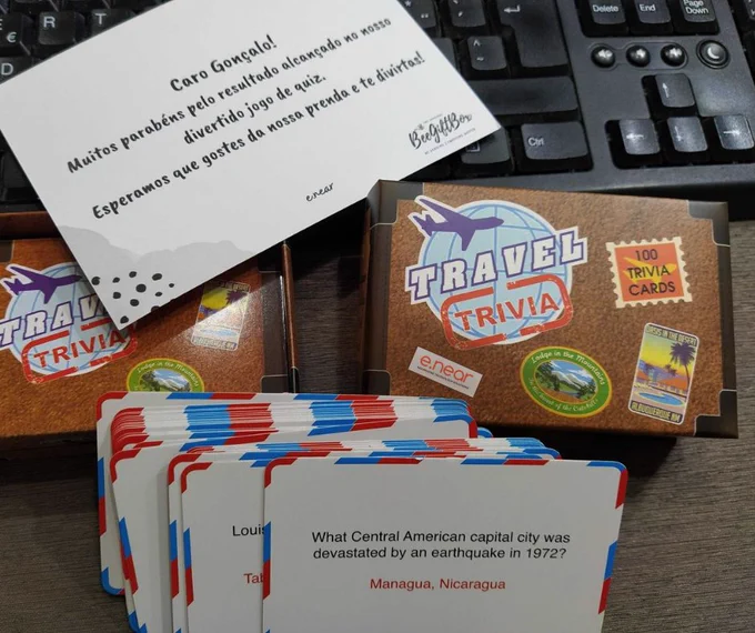 Dear Gonçalo! Congratulations on the amazing score you got on our funny quiz game. We hope you like our present to you and have fun with it! e.near