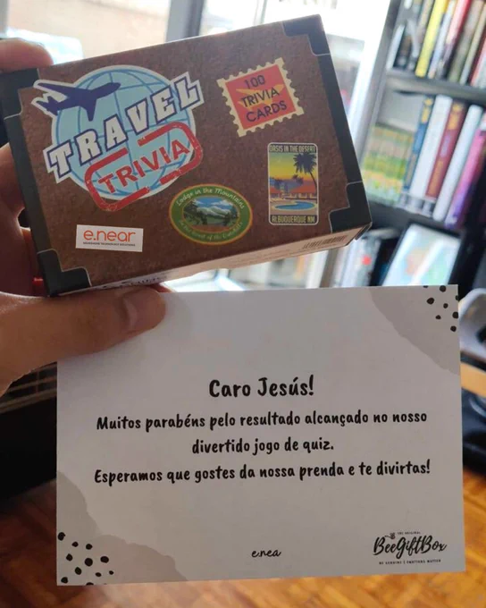 Dear Jesús! Congratulations on the amazing score you got on our funny quiz game. We hope you like our present to you and have fun with it! e.near
