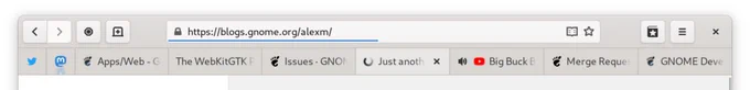 Screenshot of the topmost part of GNOME Web's main window, showing a redesigned tab bar.