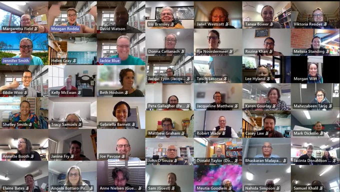 A screenshot of numerous participants smiling after participating in online mathematics professional learning from the NSW Department of Education. 