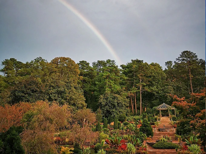 A rainbow over Duke Gardens. PC: Agheal Abedzadeh