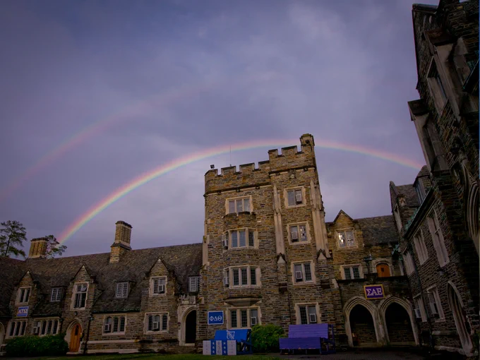 A rainbow over West Campus. PC: Megan Mendenhall / Duke University.