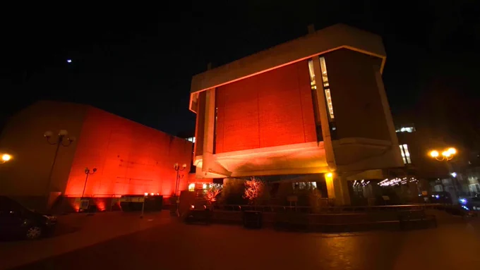 Kensington Town Hall lit up in orange to remember the life of Sarah Everard and to raise awareness