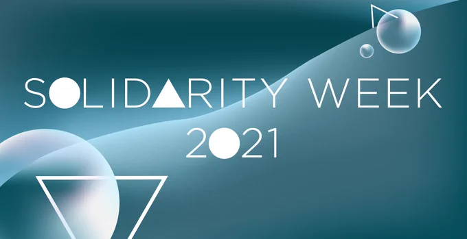 Geometric image with teal and light blue gradients with the text "Solidarity Week 2021"