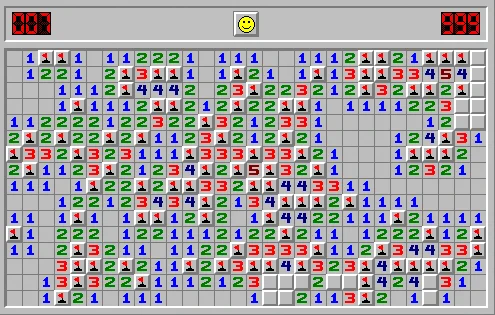 Photo of an open game of Minesweeper.