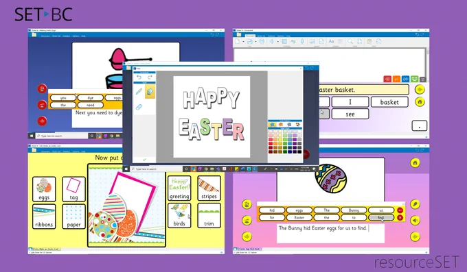 A collage of five different pages of Clicker activities available from resourceSET.