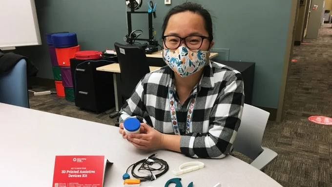 Janice of Renfrew Educational Services in Calgary AB with her 3D printed assistive devices kit