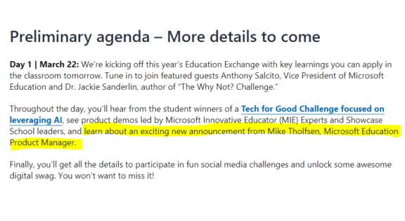 Screenshot for the E2 agenda