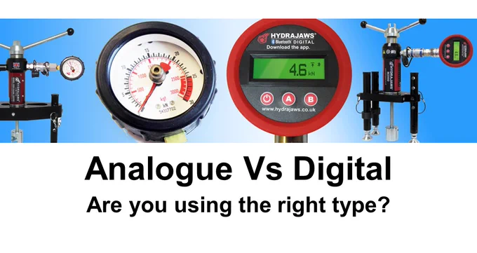 Hydrajaws compare Analogue Vs Digital gauges for pull testing