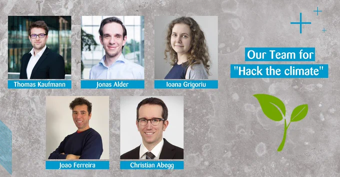 Our team for 'Hack the climate': Thomas Kaufmann, Jonas Alder, Ioana Grigoriu, Joao Ferreira and Christian Abegg.