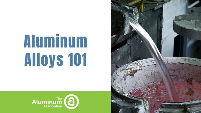 Photo of molten metal with text that reads: Aluminum Alloys 101