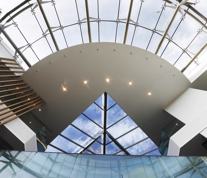 Photo of an interior window and skylight at the Microsoft Dublin campus.