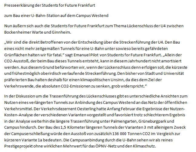 Presseerklärung als Grafik