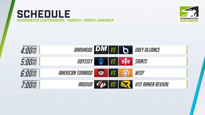 Overwatch Contenders North America - March Tournament Schedule