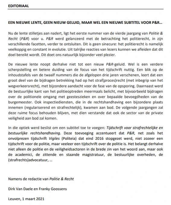 Editoriaal P&R 2021/1