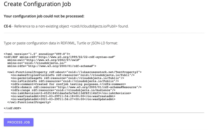Screenshot of the CloudObjects Configuration job submission form