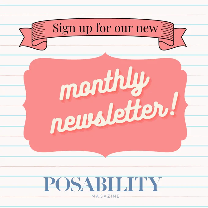 Image shows lined paper background with coral pink patterns with text 'Sign up for our new monthly newsletter'